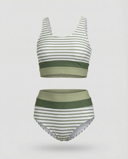 Eveloria Damen Bikini Set Gestreift Reißverschluss Rücken