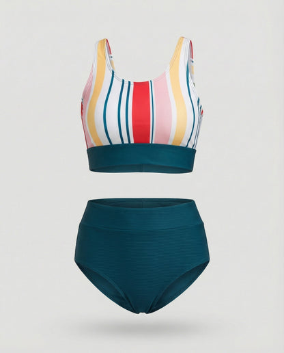Eveloria Damen Bikini Set Gestreift Reißverschluss Rücken