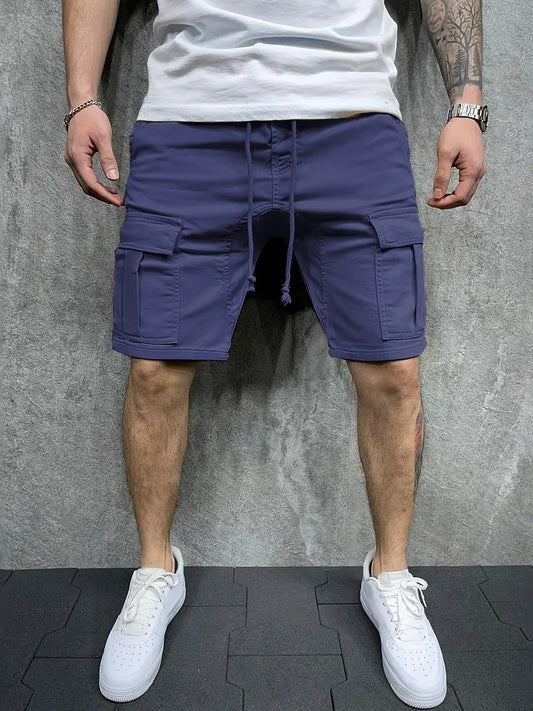 Herren Cargo Shorts Kordelzug Utility Taschen Beige - Eveloria