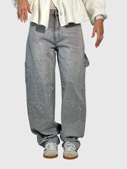 Damen Glänzende Diamant Jeans Hose