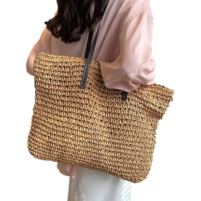 Damen Strandtasche Groß Leinwand Beige