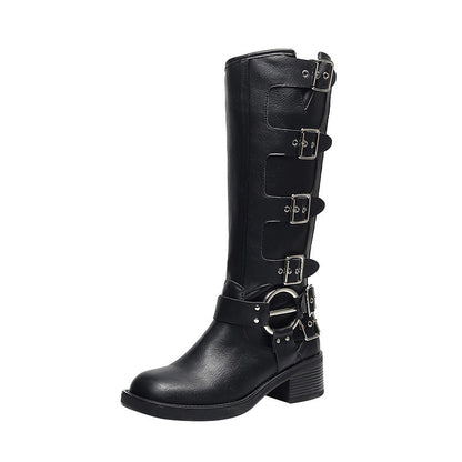 Damen Stiefel Chunky Absatz Schnalle