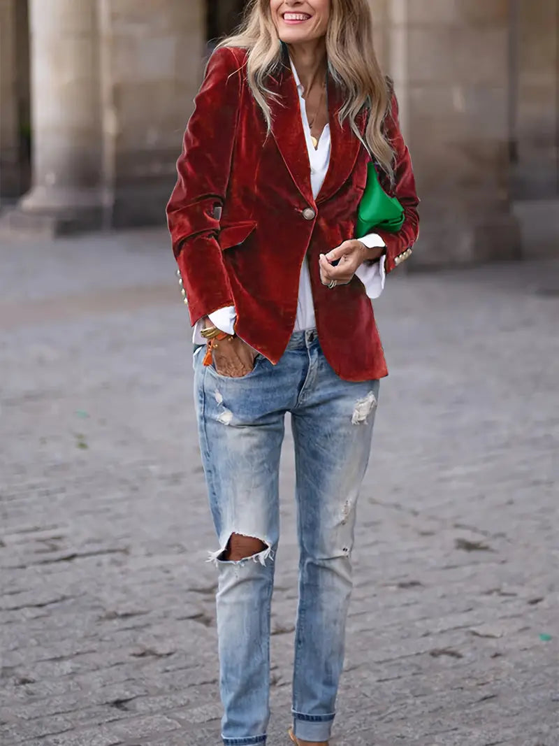 Damen Klassischer Blazer Ein-Knopf-Verschluss