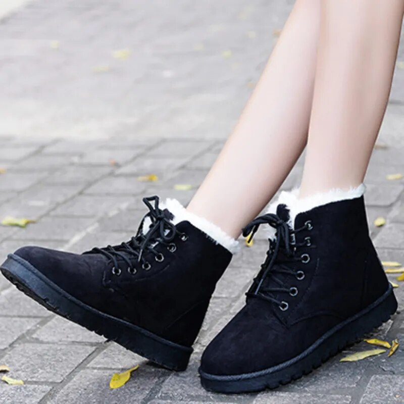 Damen Schnürstiefeletten Warmfutter Rutschfeste Sohle