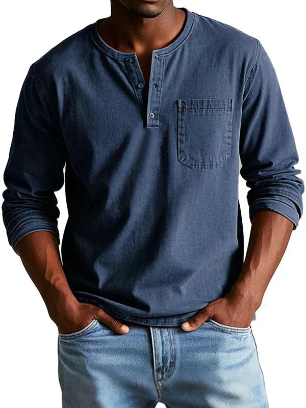 Herren Henley T-Shirt Langärmlig Lässig