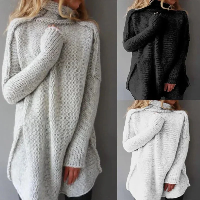 Eveloria Damen Pullover Rollkragen Einfarbig Winter - Eveloria