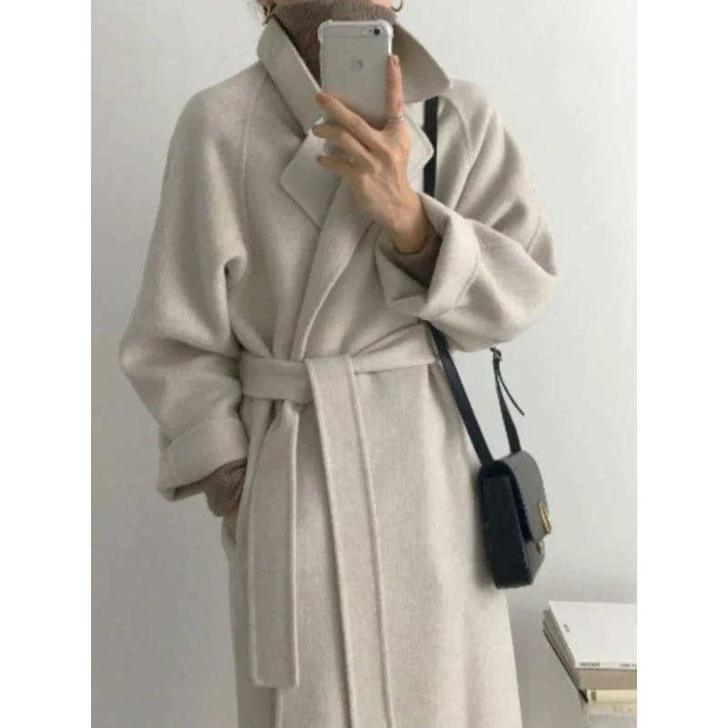 Damen Mantel Lang Warm Gürtel Weite Ärmel - Eveloria