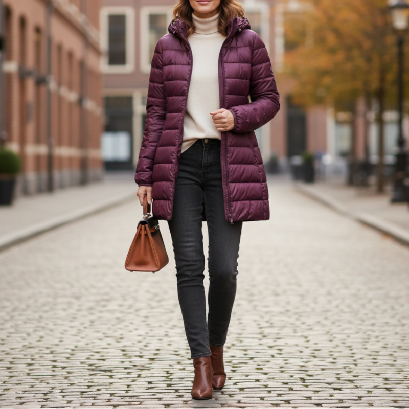 Eveloria Damen Pufferjacke Daunen Leicht Abnehmbare Kapuze