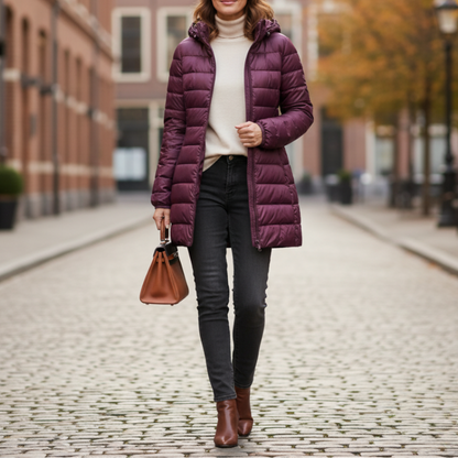 Eveloria Damen Pufferjacke Daunen Leicht Abnehmbare Kapuze
