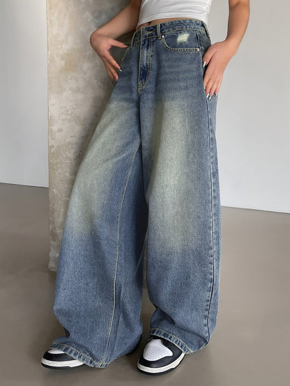 Damen Baggy Jeans High Waist Weit Bein