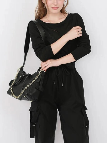 Leder Schultertasche Damen mit Kettenakzent