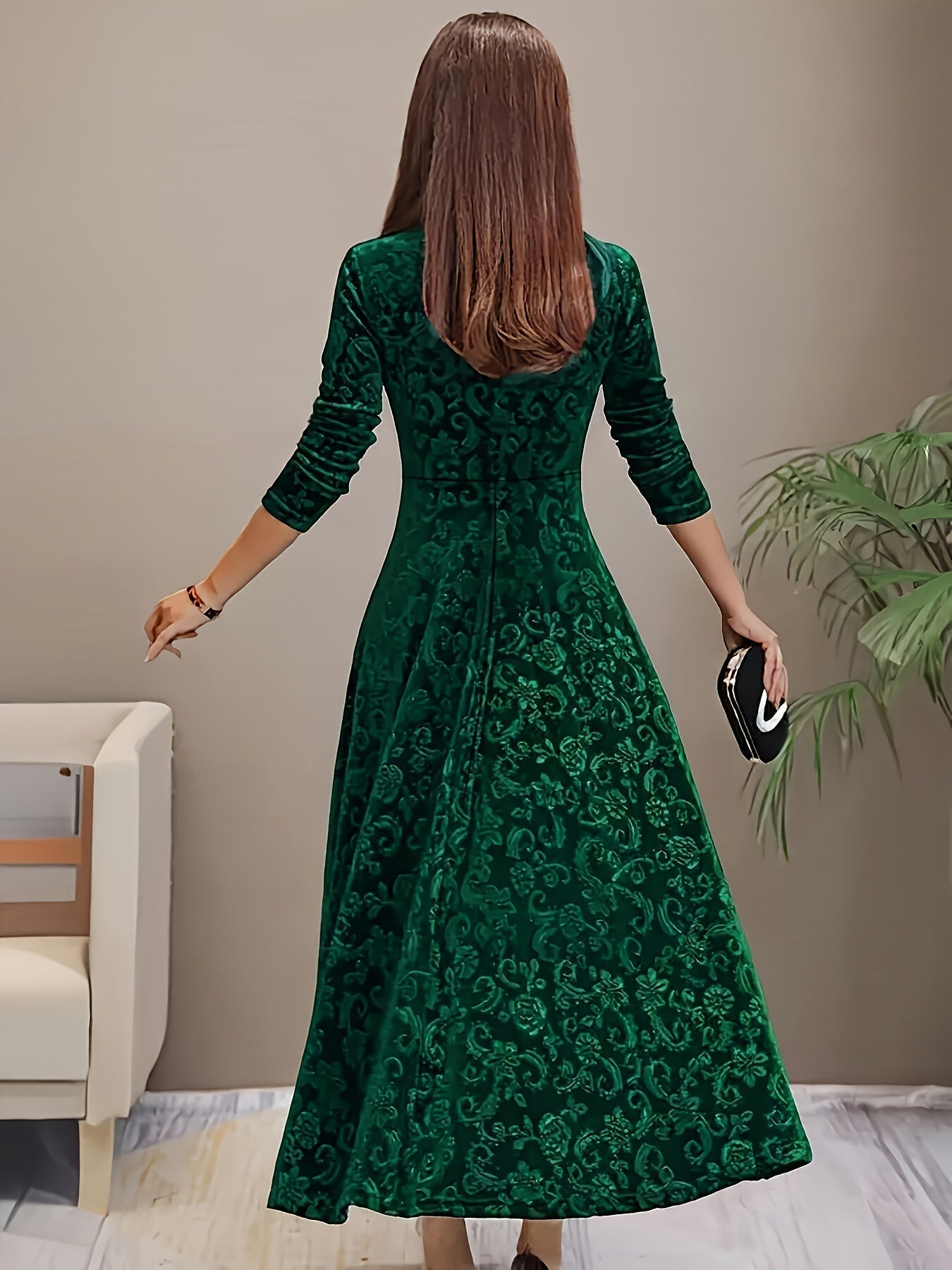 Damen Samt-Kleid Floralmuster Formell