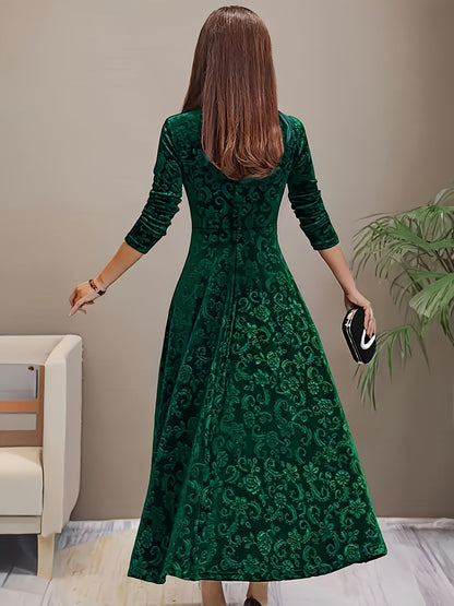 Damen Samt-Kleid Floralmuster Formell