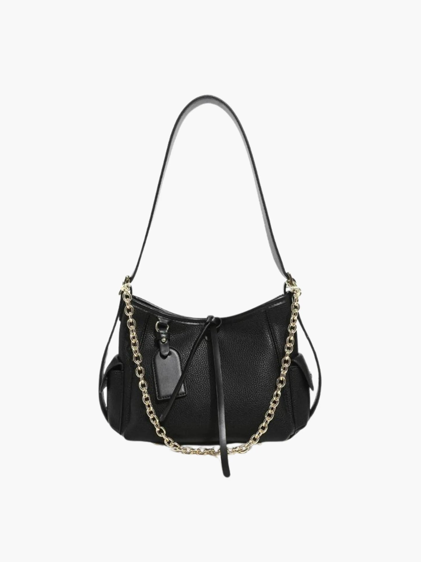 Leder Schultertasche Damen mit Kettenakzent Schwarz - Norvielle