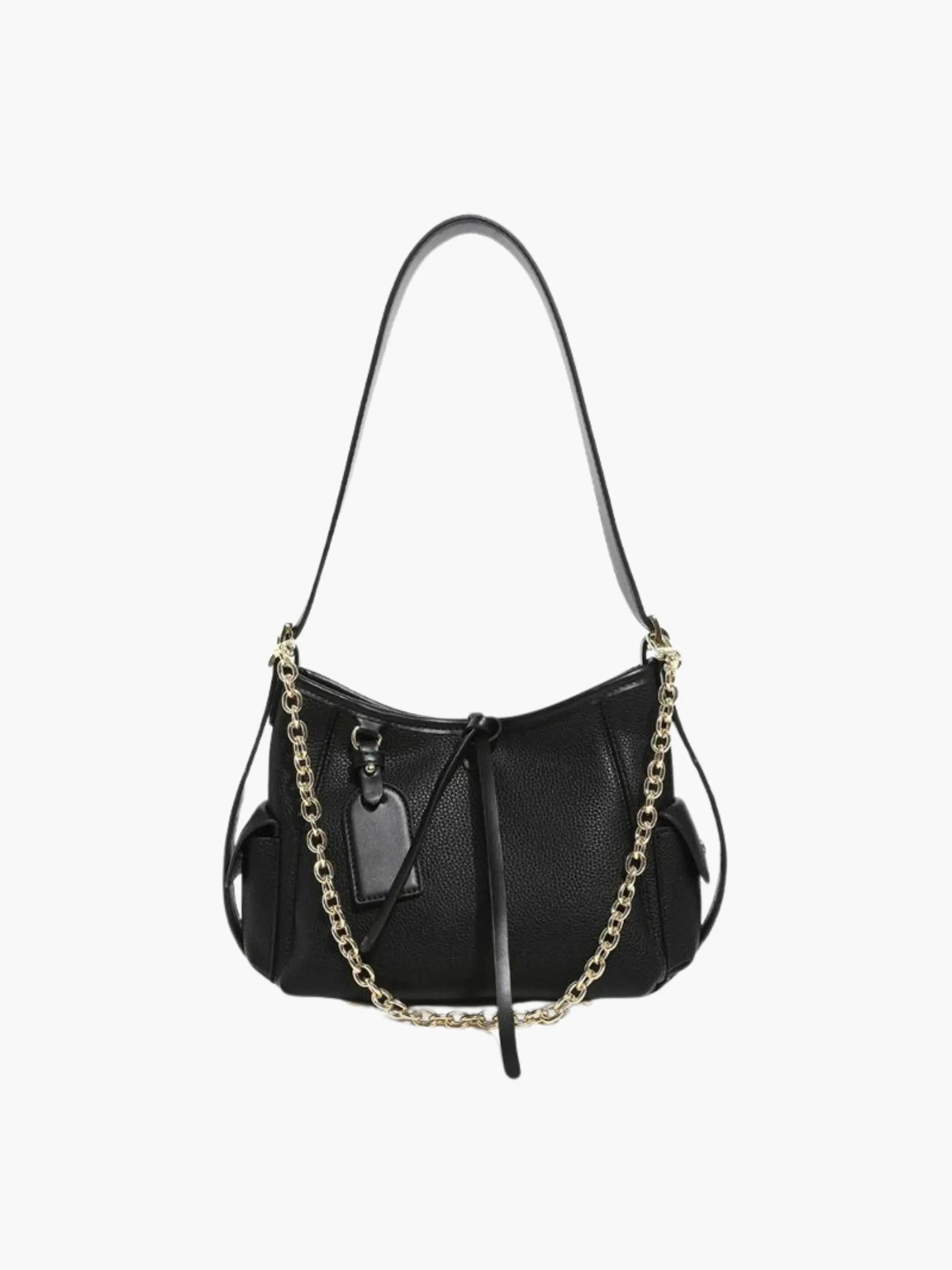 Leder Schultertasche Damen mit Kettenakzent Schwarz - Norvielle