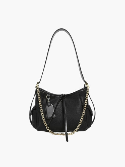 Leder Schultertasche Damen mit Kettenakzent Schwarz - Norvielle