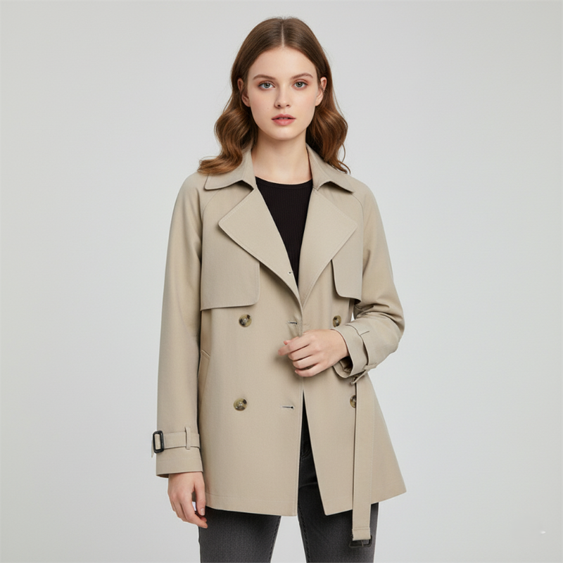 Damen Trenchcoat Lockere Passform Doppelreihig Gürteltaille