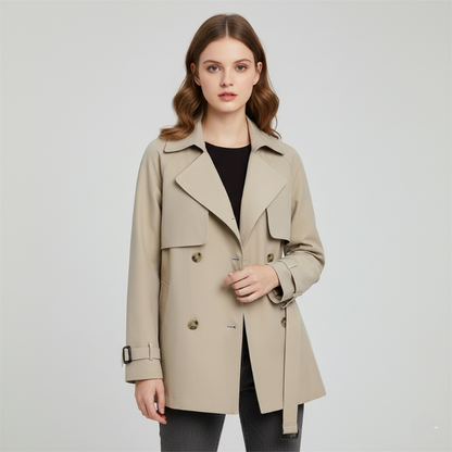 Damen Trenchcoat Lockere Passform Doppelreihig Gürteltaille