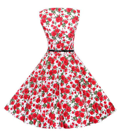 Damen Swingkleid Floralmuster Gürtel Eveloria