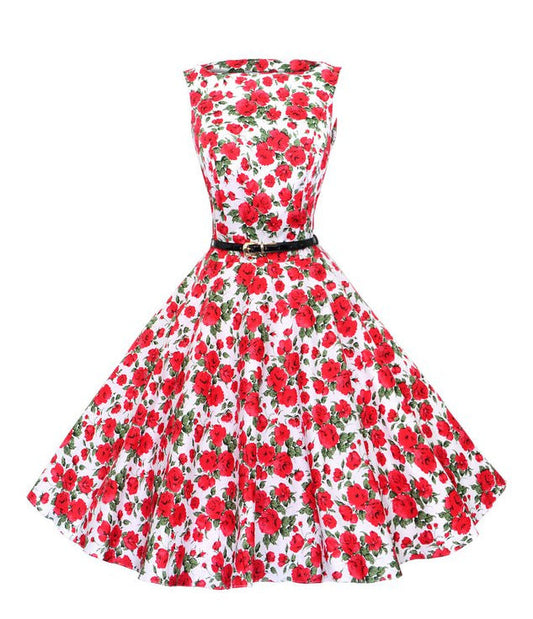 Damen Swingkleid Floralmuster Gürtel Eveloria - Eveloria