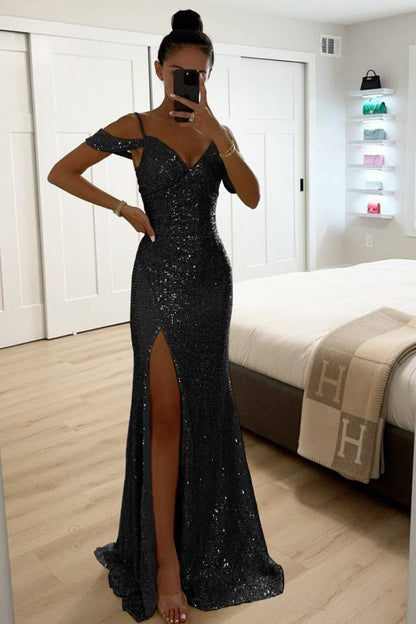 Eveloria Damen Abendkleid Paillettenspitze Off-Shoulder