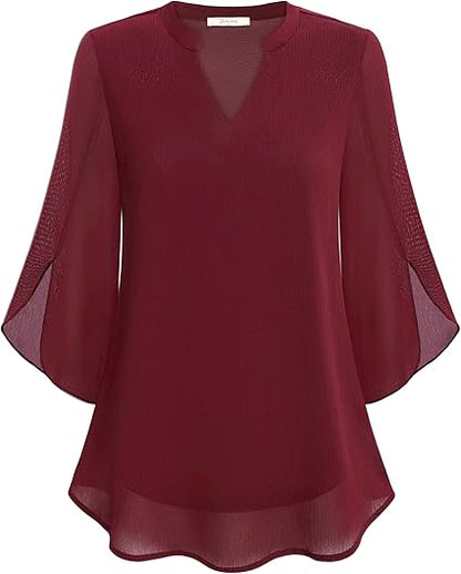Eveloria Damen Chiffon Bluse Doppelwandig