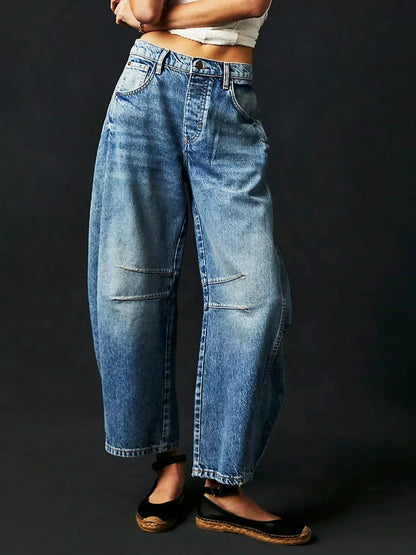 Damen Bedruckte Weite Jeans