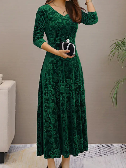 Damen Maxikleid Breiter Saum Falten Design - Eveloria