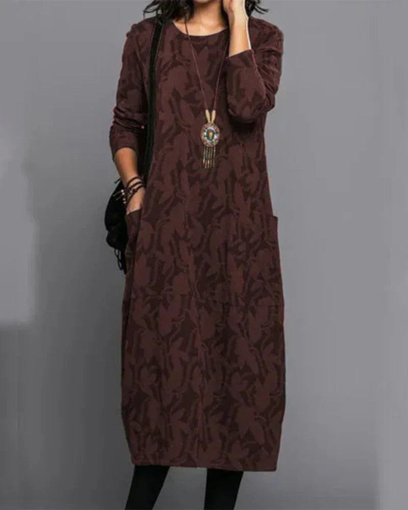 Damen Wintermaxikleid Langarm Mit Taschen