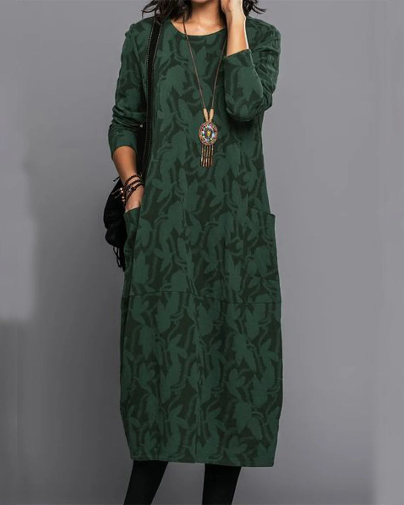 Damen Wintermaxikleid Langarm Mit Taschen Schwarz - Eveloria
