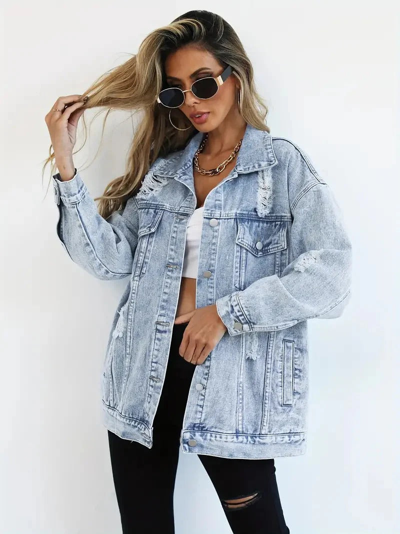 Damen Übergröße Jeansjacke