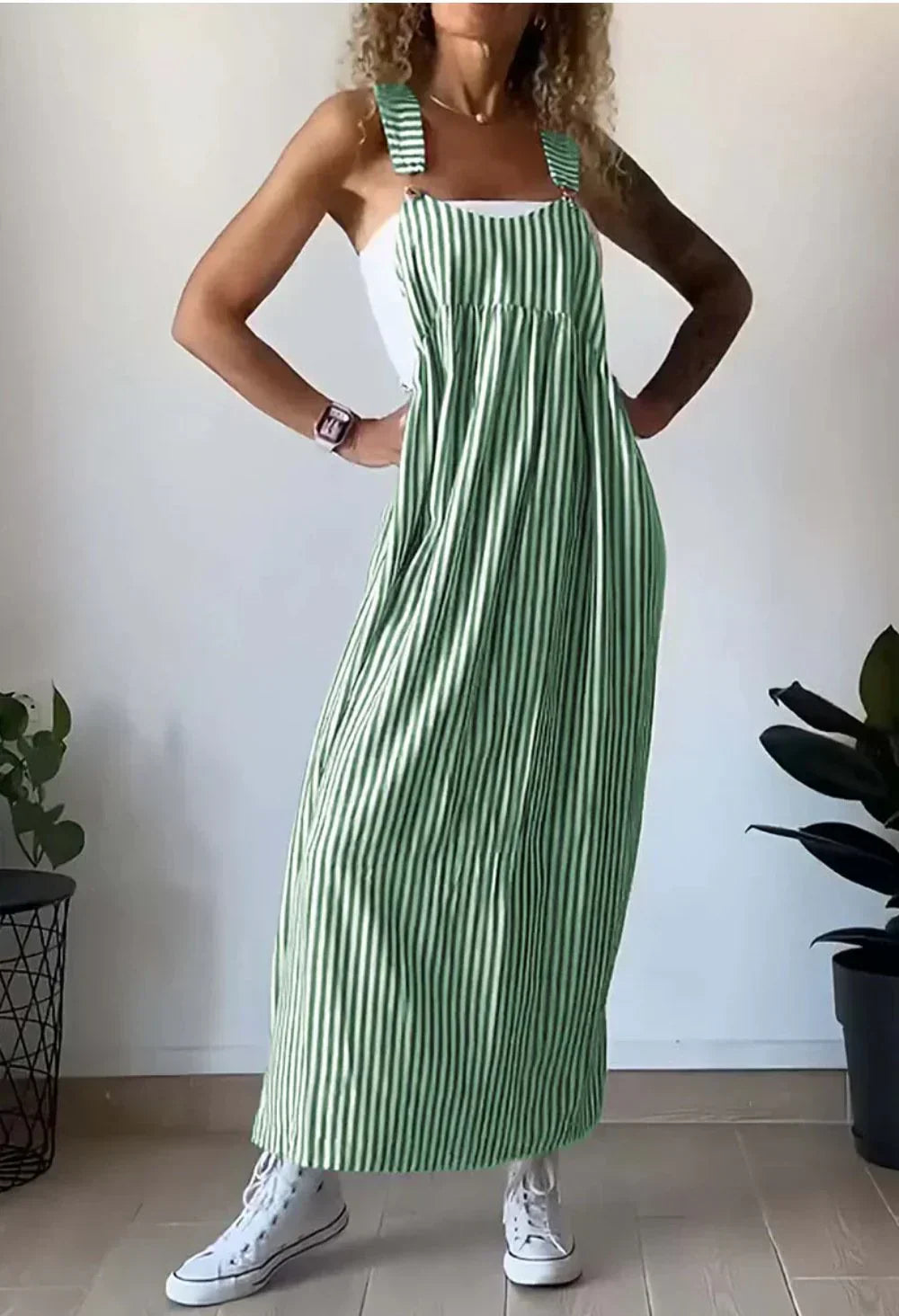 Eveloria Damen Leichtes Latzkleid Streifen