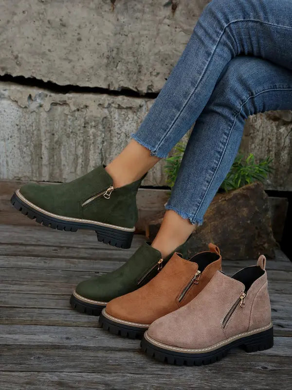 Damen Stiefeletten Reißverschluss Robuste Sohle