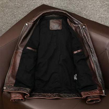 Herren Lederjacke Braun Langlebig Knopfverschluss