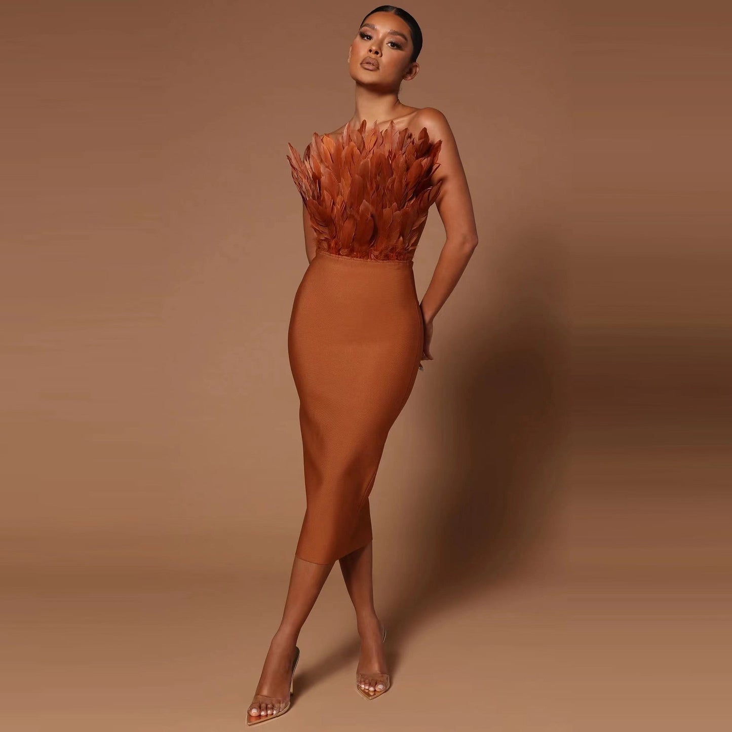Eveloria Damen Kleid Federtop Anmutig