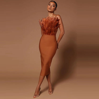 Eveloria Damen Kleid Federtop Anmutig