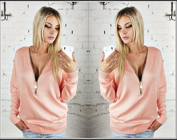 Damen Oversized Pullover Reißverschluss Modern Eveloria
