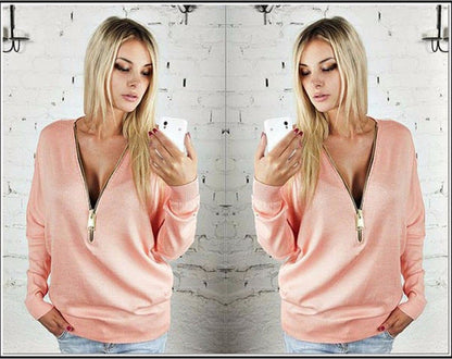 Damen Oversized Pullover Reißverschluss Modern Eveloria