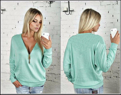 Damen Oversized Pullover Reißverschluss Modern Eveloria