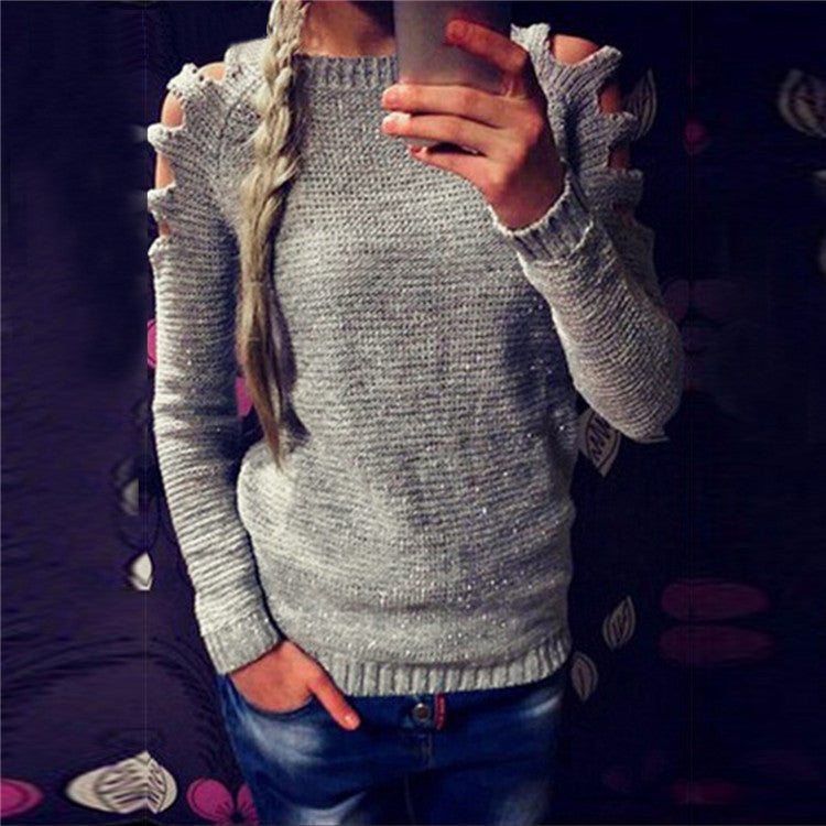Damen Strickpullover Offene Schulter Glitzernd Eveloria - Eveloria