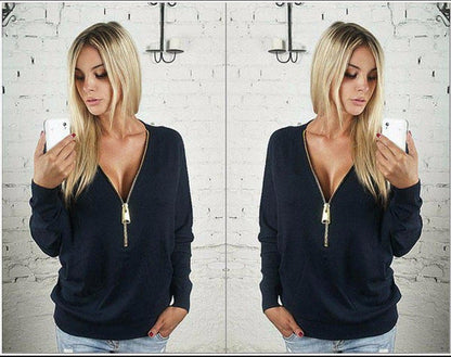 Damen Oversized Pullover Reißverschluss Modern Eveloria