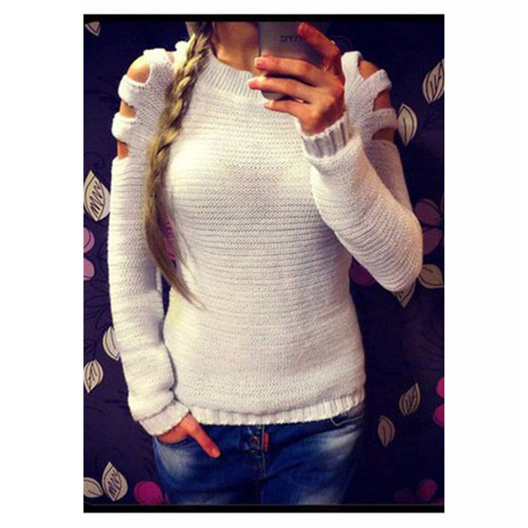 Damen Strickpullover Offene Schulter Glitzernd Eveloria