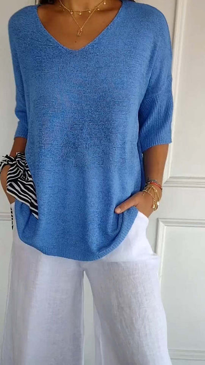 Eveloria Damen Pullover V-Ausschnitt Gestrickt - Eveloria