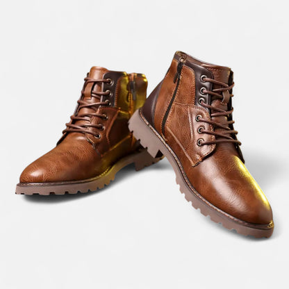 Herren Leder Stiefeletten Vintage Schnürboots Braun