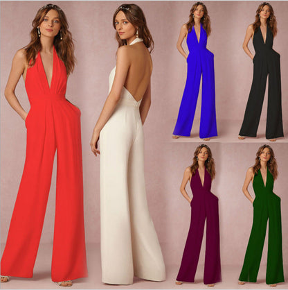Damen Jumpsuit Eleganter Ausschnitt Weite Beine Schwarz Eveloria - Eveloria