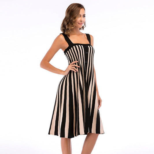 Damen Midikleid Asymmetrisches Streifenmuster Dekorative Knöpfe - Eveloria