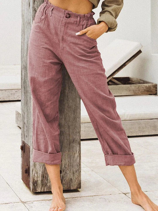 Damen High-Waist Leinenhose Sommerlook Beige