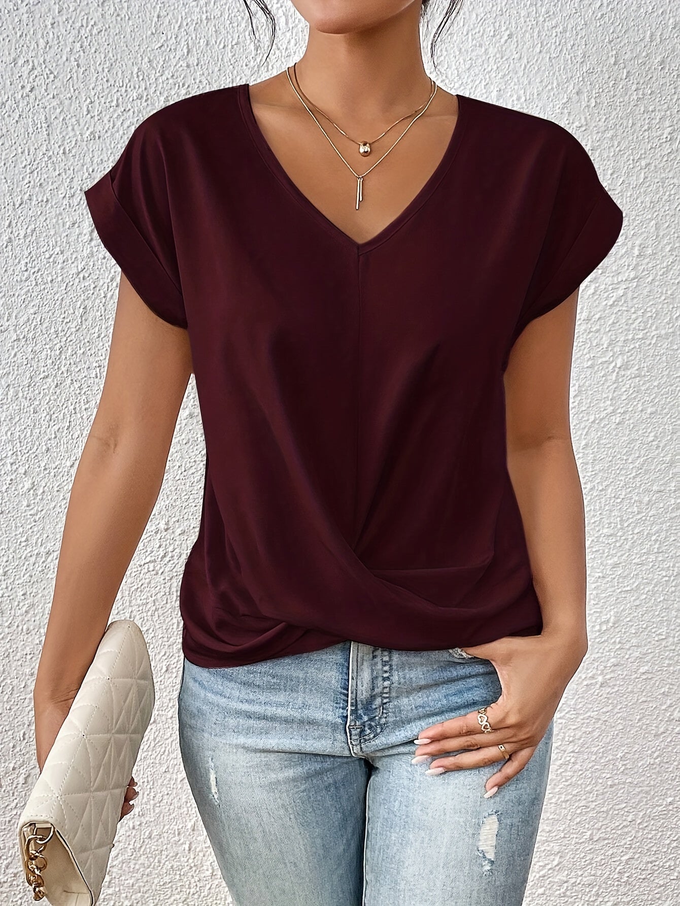 Damen T-Shirt Sweetheart-Ausschnitt Baumwolle Bequem Weiß
