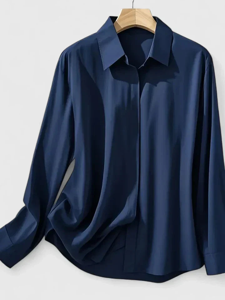 Damen Satin Bluse mit Knopfleiste