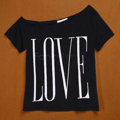 Damen Off-Shoulder T-Shirt mit Schriftzug Groß Eveloria